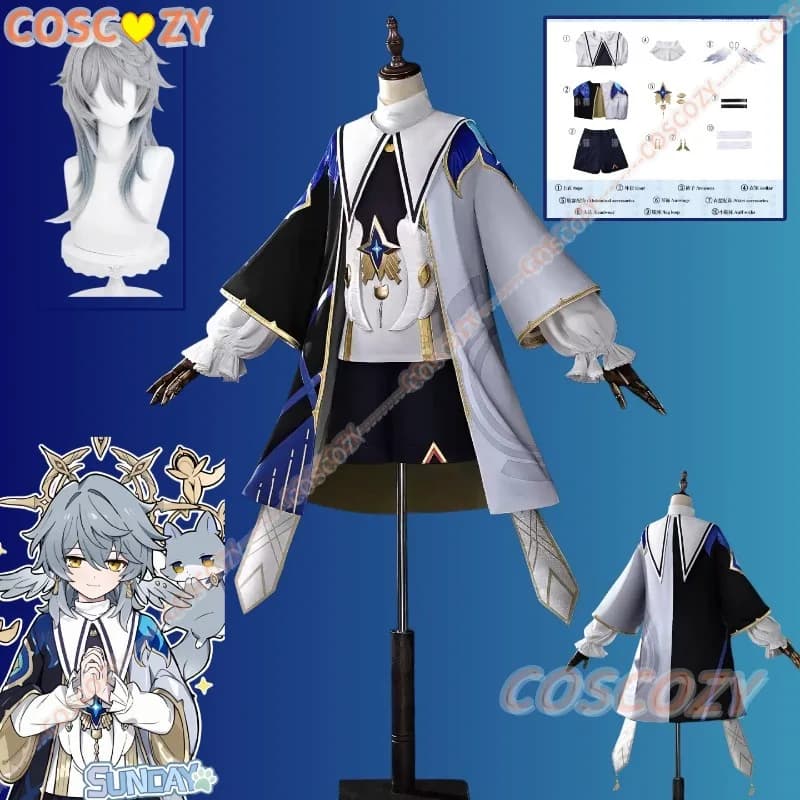 Honkai Star Rail Sunday Little Cat Series Cosplay Costume Men Game Outfit Role‑play Suit with Earrings Accessories for Halloween