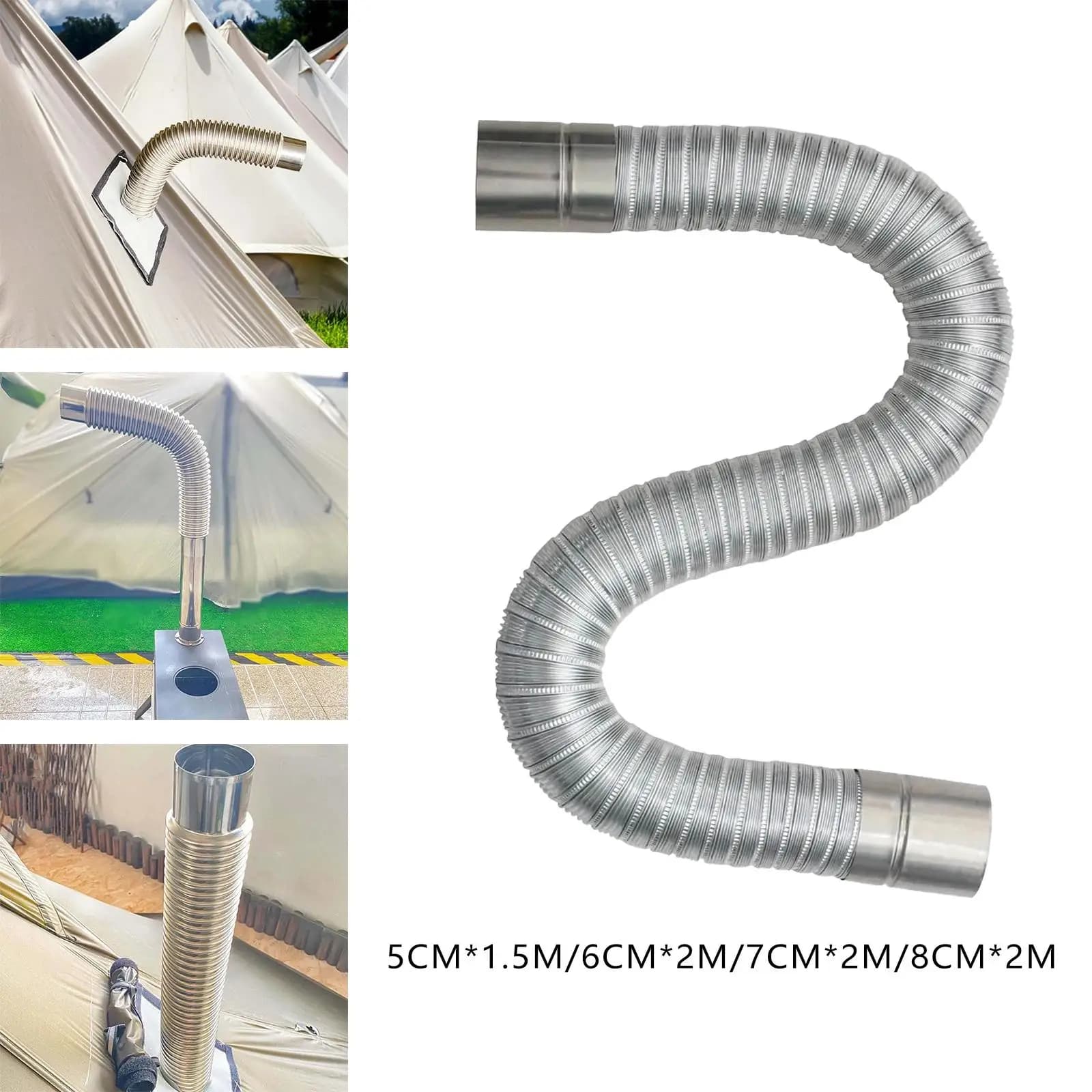 Stove Pipe Chimney Extension Aluminum Flue Tube Replacement Flexible Adapter for Camping Tent Wood Burner Fireplace