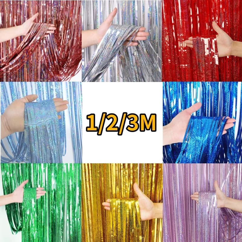 Tinsel Blue Lamina Tent Rose 1x3m Party Background Tent with fringes in beige gold green lamina Background 1 m 2 m