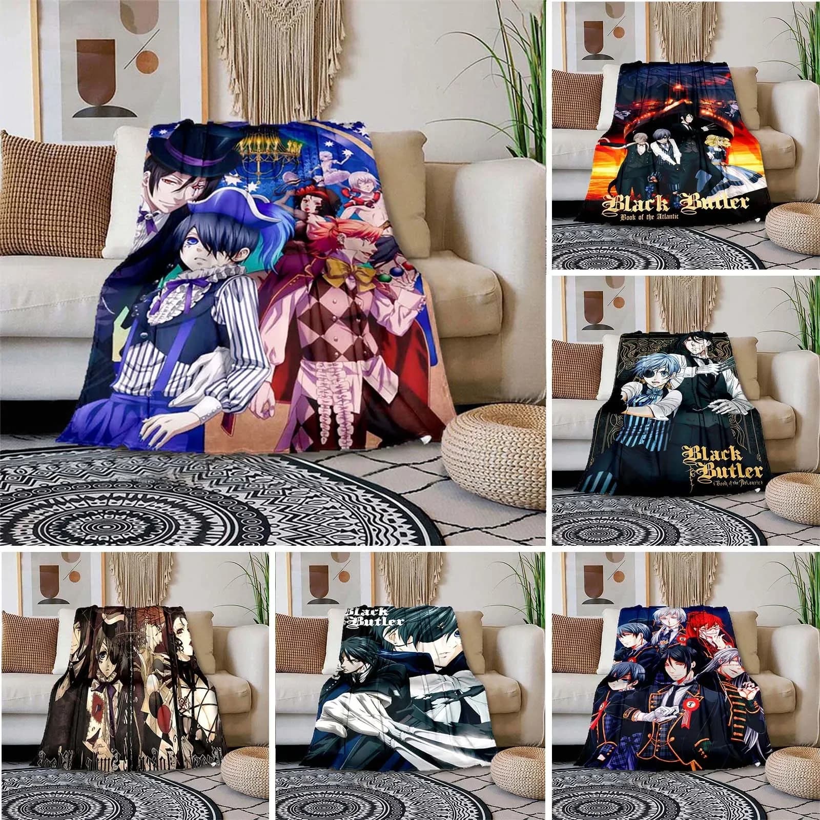Soft and Comfortable Cartoon Print Blanket Black Butler Blanket Home Sofa Bedding Lightweight Micro Blanket Gifts for Kids