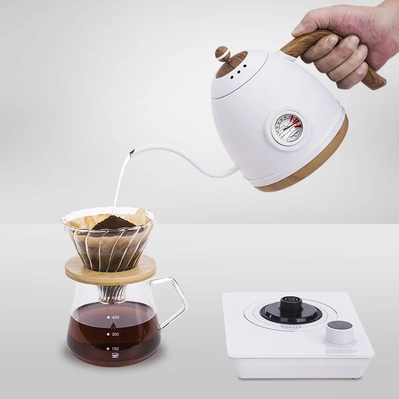 0,8 litres hand-produced coffee maker with temperature adjustment Stainless steel teapot with 220V thermometer