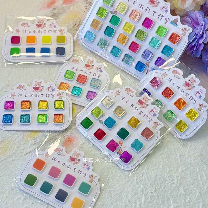 Handmade Pearlescent Watercolor Chameleon Pearlescent Watercolor Dot Card Collection｜English Calligraphy Painting Nail Art