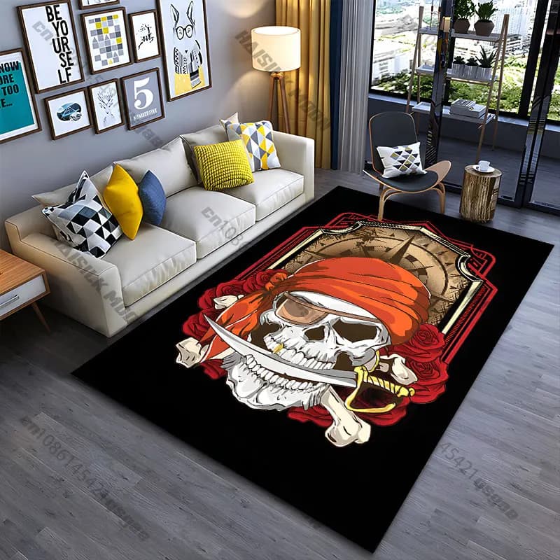 Pirate skull adventure theme carpet Yoga living room room decor children's crawling mat doormat area rug games mat