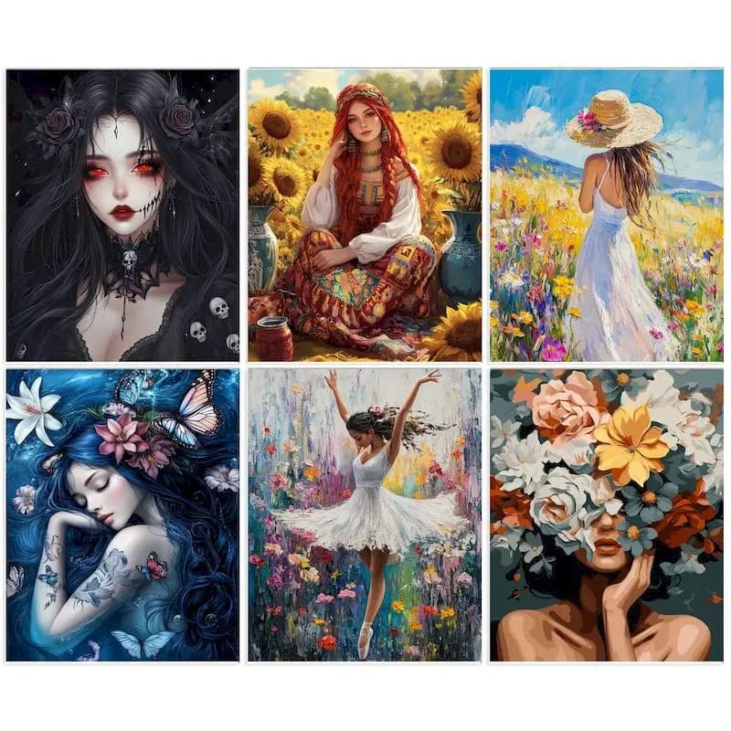Pictures By Numbers Flowers Girl Paint Kits Figure Canvas Drawing Oil Painting By Number Handmade For Adults Home Deco