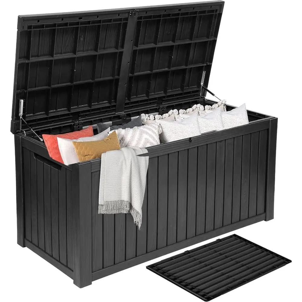 220 Gallon Extra-Large Patio Deck Box, Waterproo Resin Outdoor Storage Box with Removable Divider or Patio, Garden, Pool, urnitu