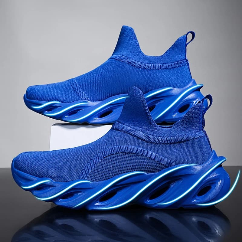 Scarpe sportive traspiranti con suola ammortizzante e design a lama intrecciata, modello alto da uomo, leggere e antiscivolo.