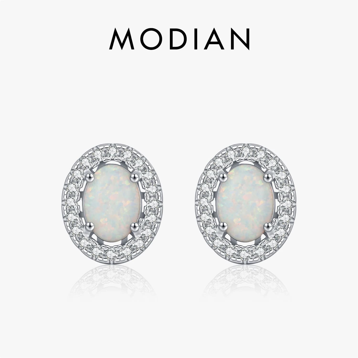 MODIAN 925 Sterling Silver Daily OL Ear Studs Elegante ovale simulato Halo Opale Orecchini con perno per le donne Gioielleria raffinata