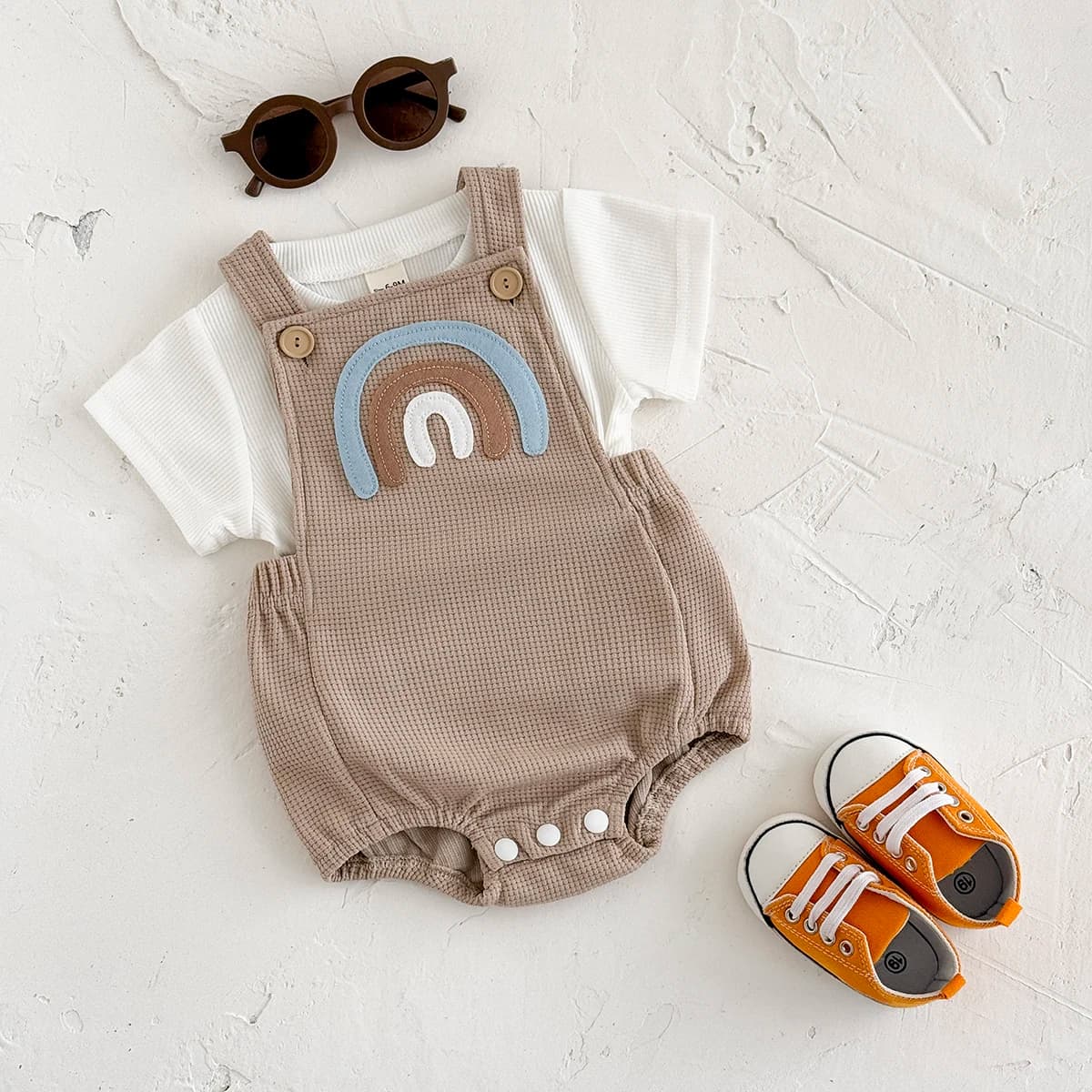 Tuta con Patchwork Arcobaleno per Bambini, Stile Coreano, Completo 2 Pezzi con Maglietta per Neonati e Bambini