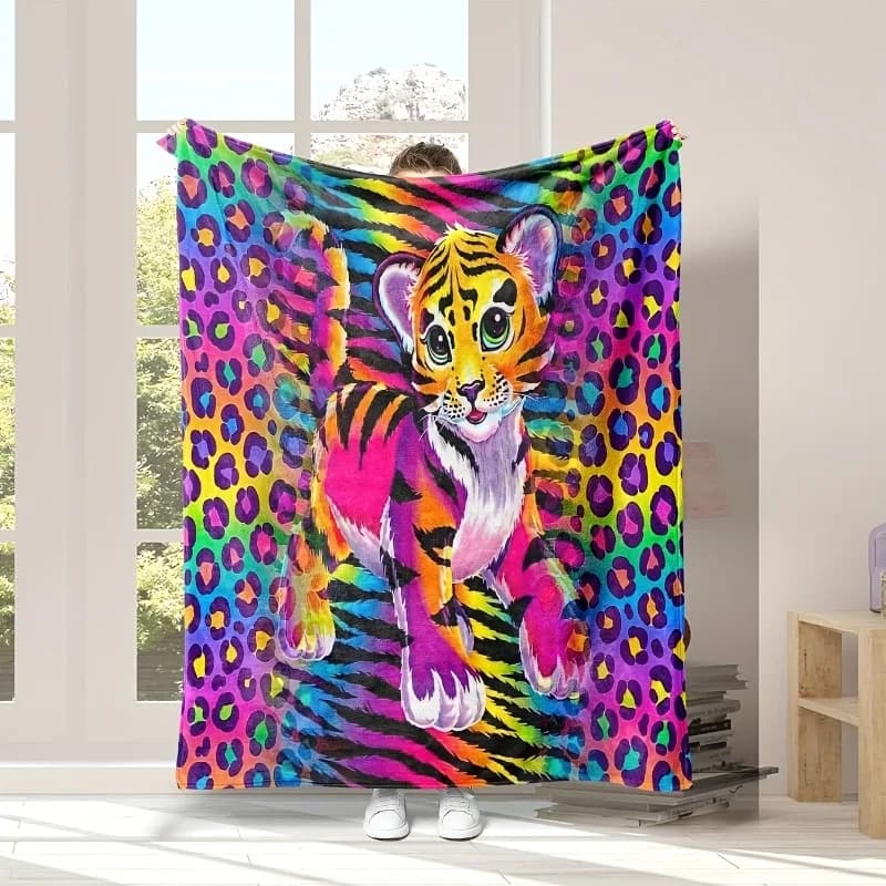 Simpatico tigre cartone animato Coperta stampata in flanella adatta a tutte le stagioni adatta per divano da ufficio e viaggi