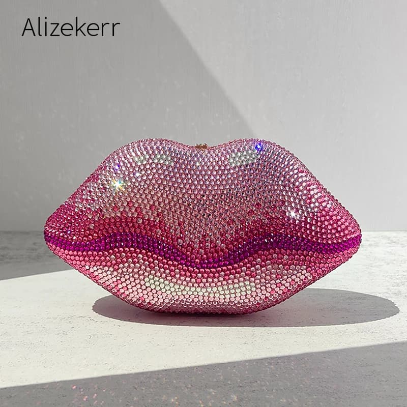 Alizekerr Borse da sera in cristallo a forma di labbro Designer di lusso da donna Splendidi borsette e borsette con pochette con diamanti uniche Festa di nozze