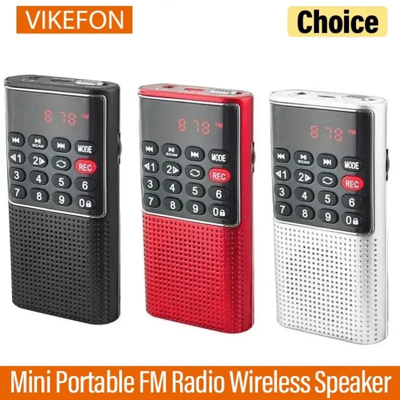 VIKEFON Portable Mini FM Radio Wireless Speaker MP3 Music Player with Recording Support Handsfree TF Card USB Headphone Play
