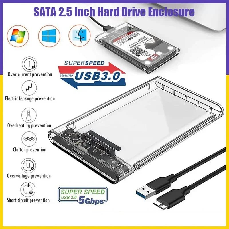【Spedizione Rapida】Box esterno per HDD 2.5, custodia per SSD e HDD, 5 Gbps USB 3.0 a SATA, cover esterna per disco rigido