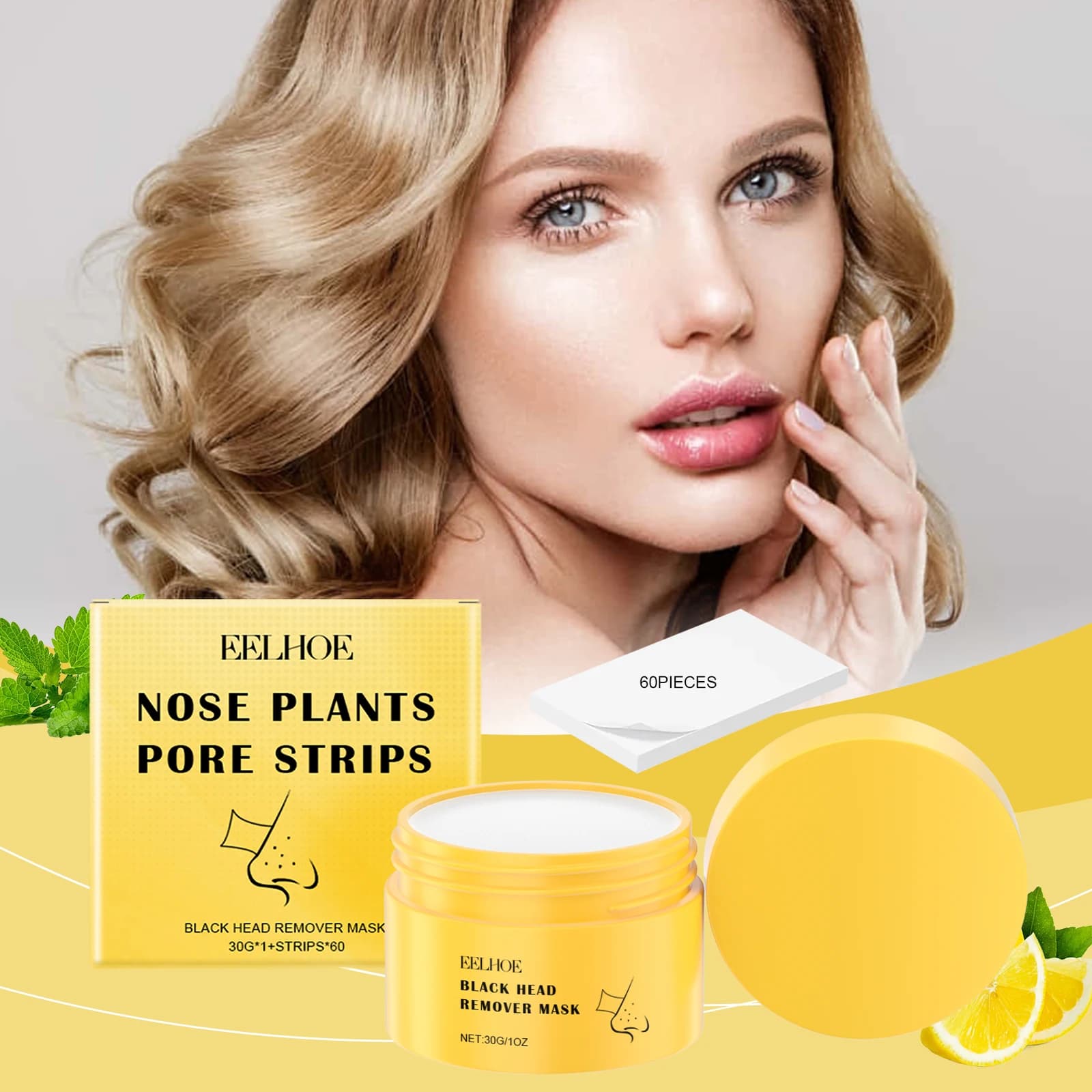 Nose strips for removal of black dots, gentle cleaning of pores in zone T, moisturizing peel-off mask for smooth skin