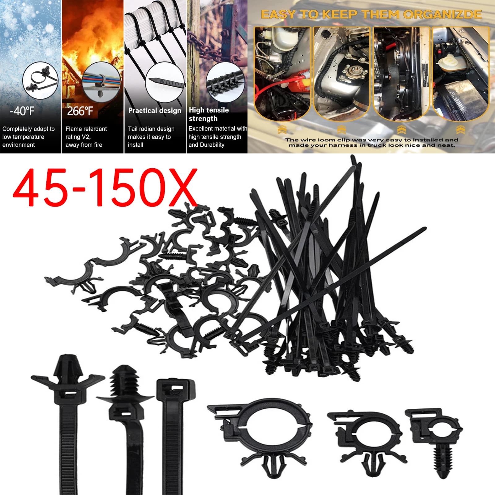 45/150PCS Universale In Nylon Universale Fascetta Fibbia Push Mount Cavo Zip Fascetta Auto Filo Telaio di Routing Pinze Per Ford Camion Auto