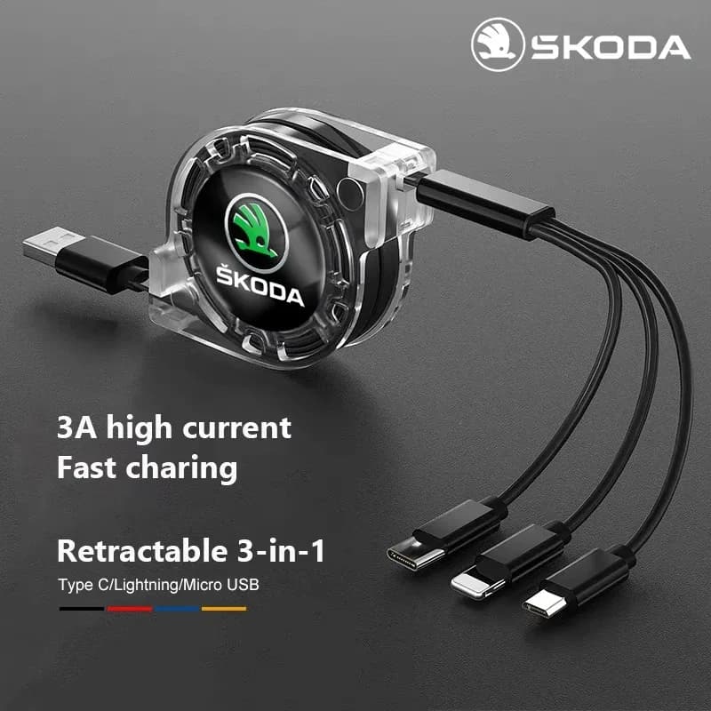 Cavo di ricarica Micro USB tipo C 3 in 1 caricabatterie multiplo per Skoda Octavia Fabia Kamiq Kapoq Kodiaq Rapid SCALA Superb A5 A7 Yeti