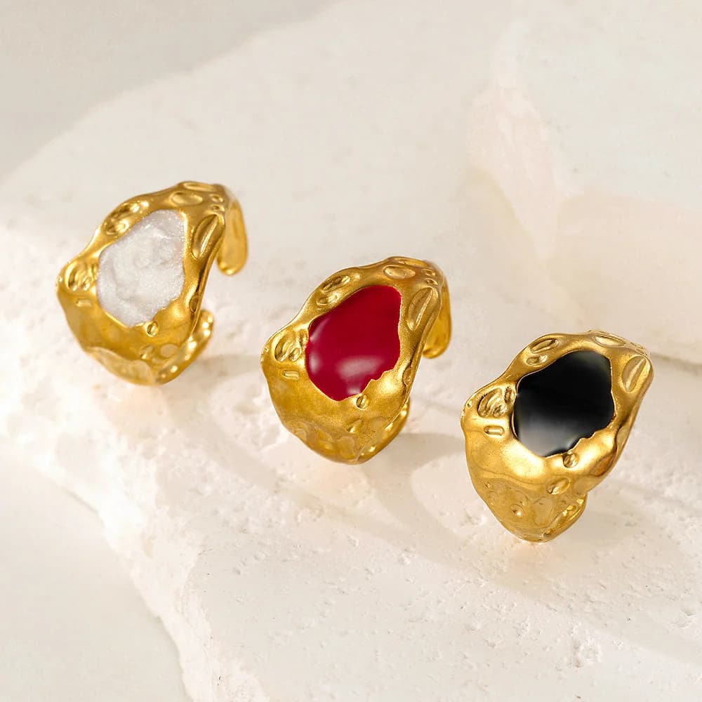 Anello in acciaio inossidabile smaltato irregolare di lusso leggero, metallo pesante impermeabile e che non sbiadisce, con anello per dito regolabile