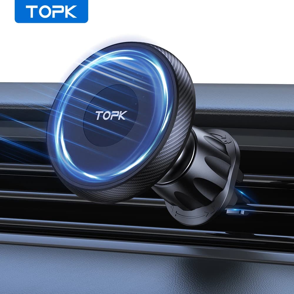TOPK for Magsafe car telephone support, powerful magnetism Magnetic car phone stand with metal hook with one-hand operation premium quality