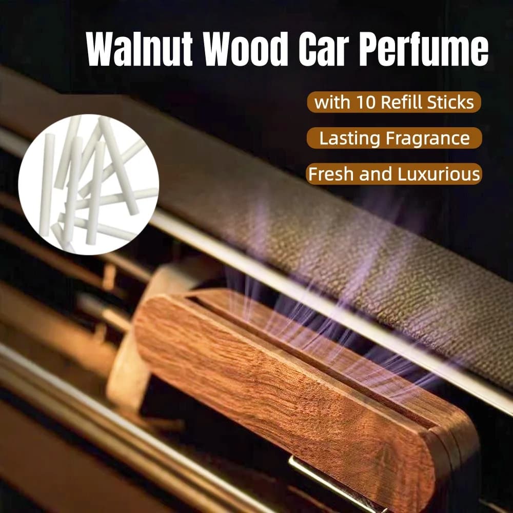 Car Perfume Car Diffuser Wood Vent Clip Air Freshener with 4 Refill Sticks Lasting Aroma for Car Interior Premium Solid Wood