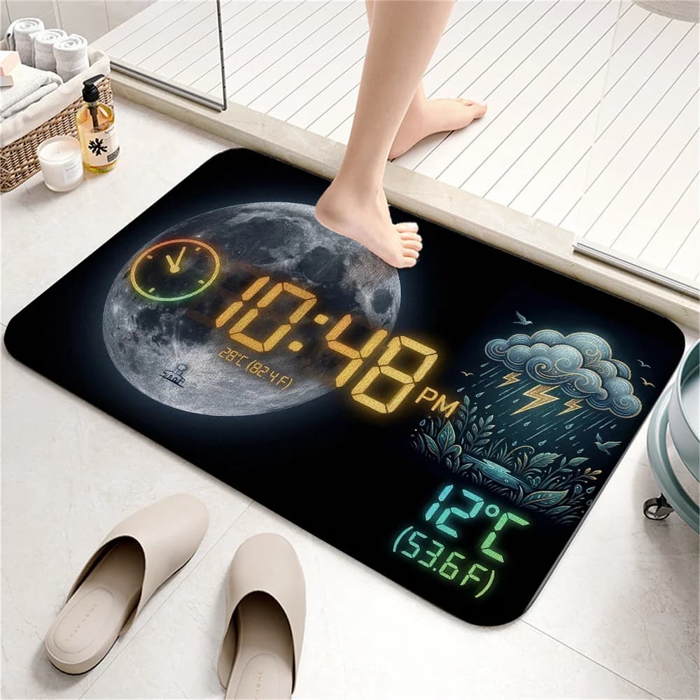 Tappetino Digitale Intelligente per Ingresso con Orologio, Meteo, Termometro e Design Lunare - Decorazione Tecnologica per Interni