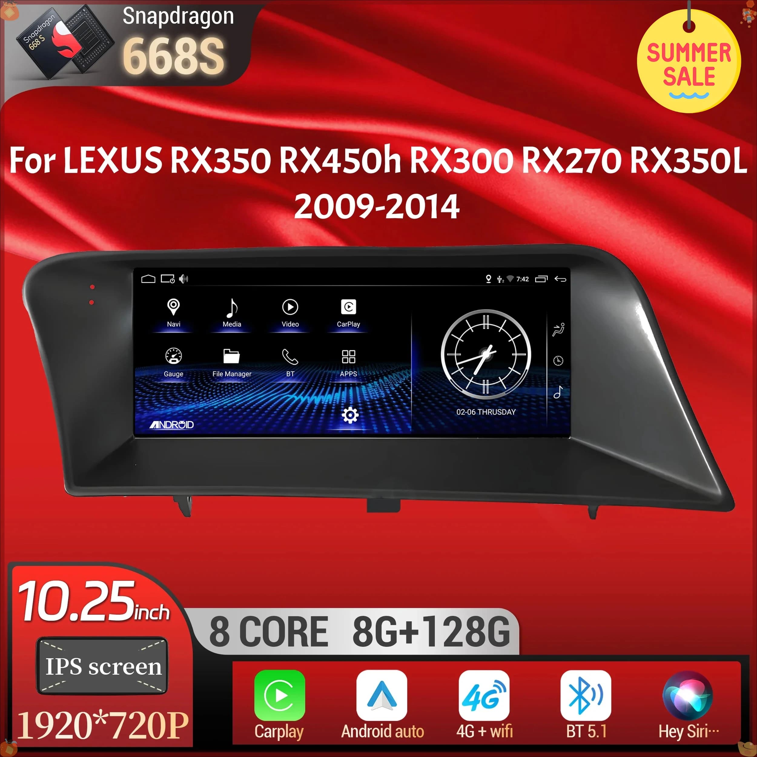10.25inch For LEXUS RX350 RX450h RX300 RX270 RX350L 2009-2014 Car Radio Multimedia Carplay Snapdragon 668S Navigation GPS Screen