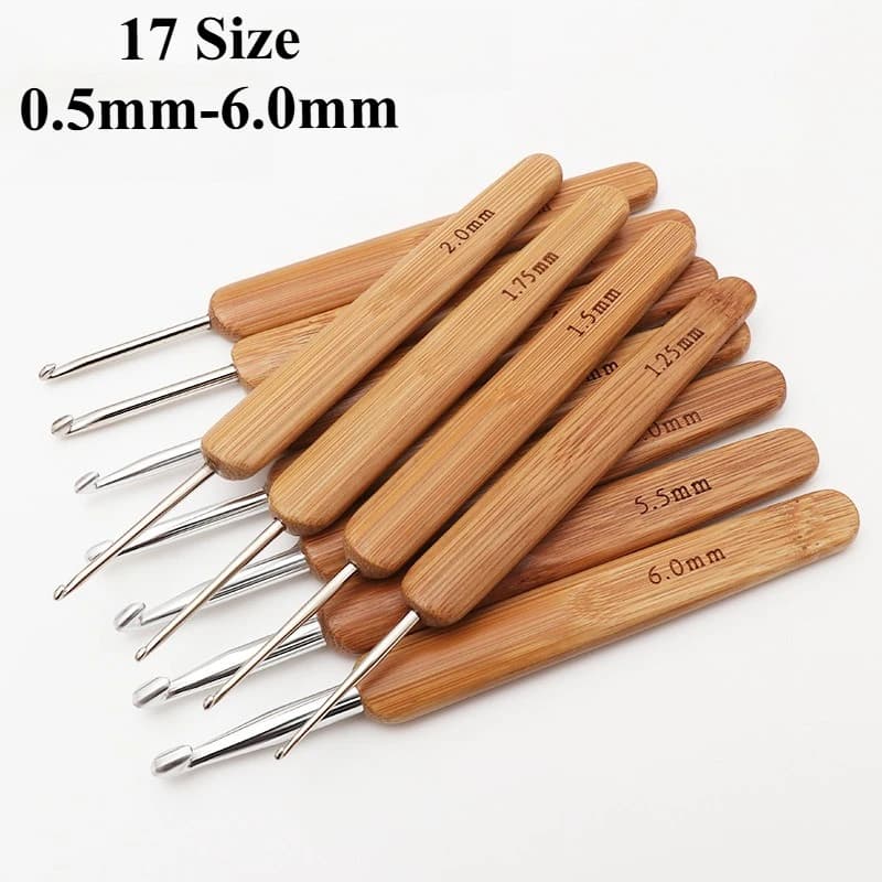1Pcs Bamboo Crochet Hooks Handle Ergonomic 0.5mm-6.0mm Different Sizes Knitting Needles Set for Beginners Experienced