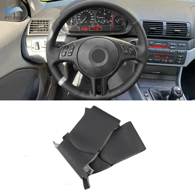 Black Leather Cover for Internal Car Wheel for BMW 3 Series E46 E39 2000-2003 X5 E53 1999-2003 Z3 E36 not for M Sport