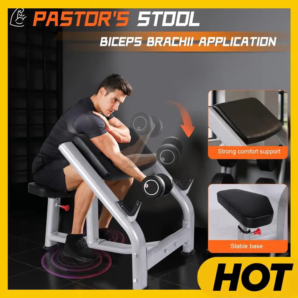 Panca Preacher Bicep Curl con Seduta Regolabile, Stazione per Bicipiti con Bilanciere e Manubri per Allenamento di Forza a Casa