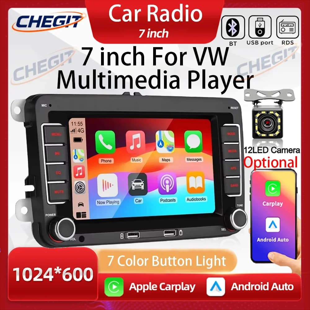 7 Inch Car Multimedia Player Radio For VW Golf Polo Passat Wireless CarPlay Android Auto FM RDS Audio Player USB Connection