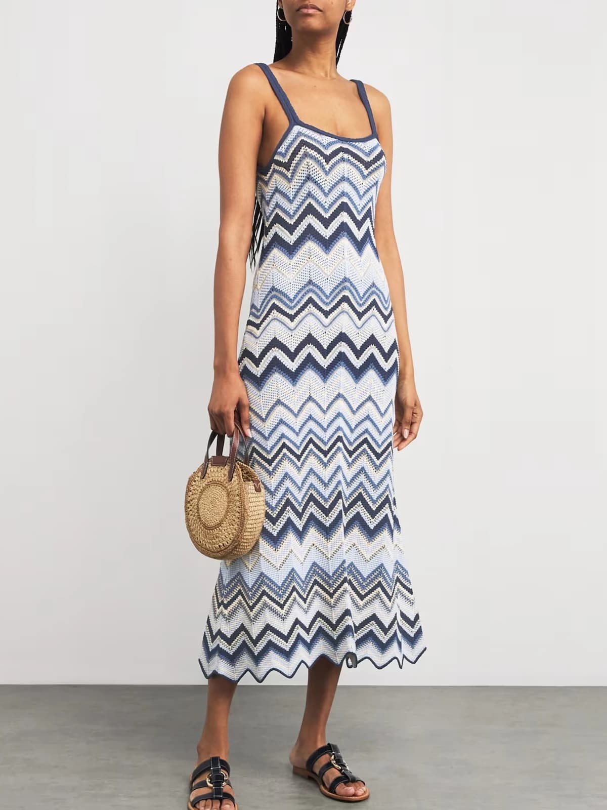 Women's Dress Knitted Sleeveless Colorful With Zigzag Wave Strap Comfortable and Breathable by Luxury Brand Design