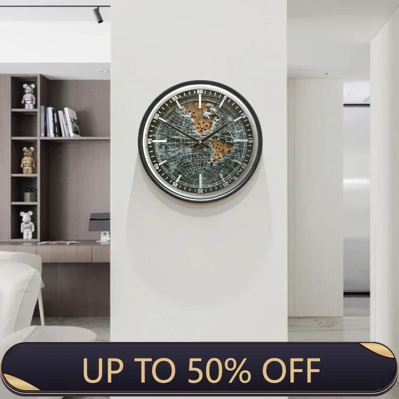 Retro Retro Living Room Wall Decoration Clock Ancient Chinese Style Many Occasions Creative Iron Gear Earth Circular Wall Clock
