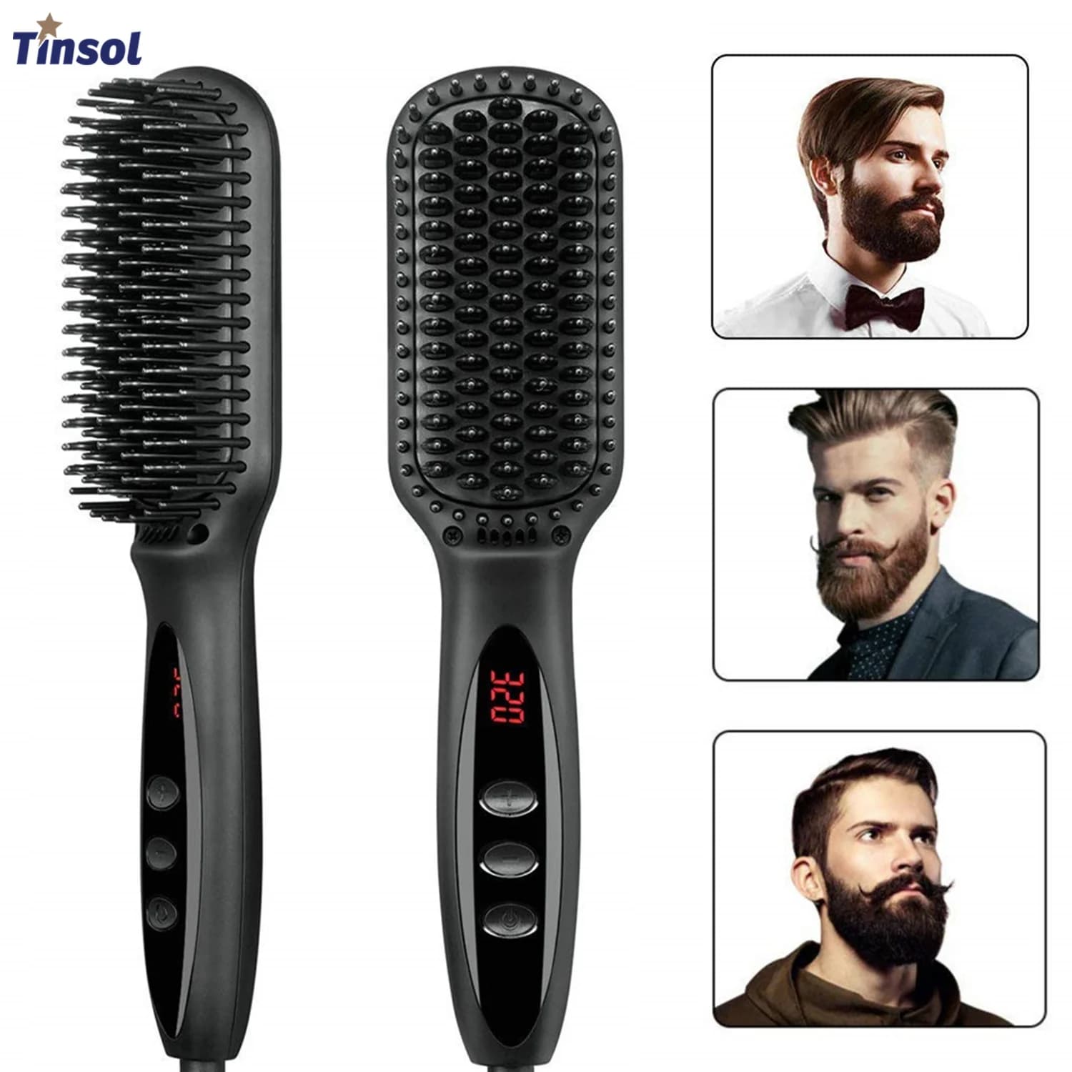 Pettine Elettrico per Barba TINSOL da Uomo, Multifunzione, per Styling e Lisciatura, Utilizzo su Capelli Bagnati e Asciutti