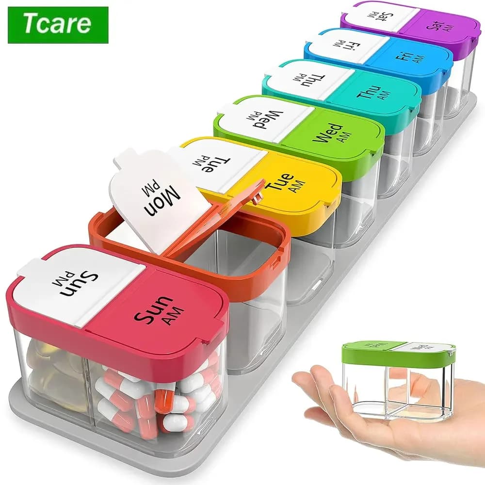 Extra large weekly pills 2 times a day 7 days Am Pm to contain daily medical vitamin for elderly artistic patients