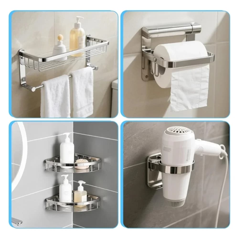 Stainless Steel Bathroom Towel Rack Installation Kit 15pcs Wall Mounted Replacement Hardware for Towel Bars Shower Rods