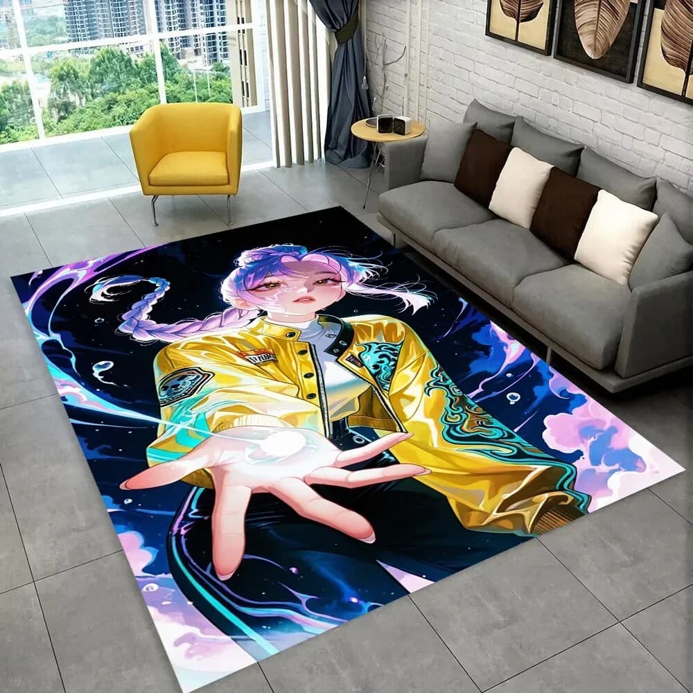 Tappeto 3D Kpop Demon Hunters Rumi Mira Zoey, Tappeto Musicale Cartoon per Soggiorno, Camera da Letto, Decorazione Casa, Divano, Tappetino Antiscivolo per Bambini
