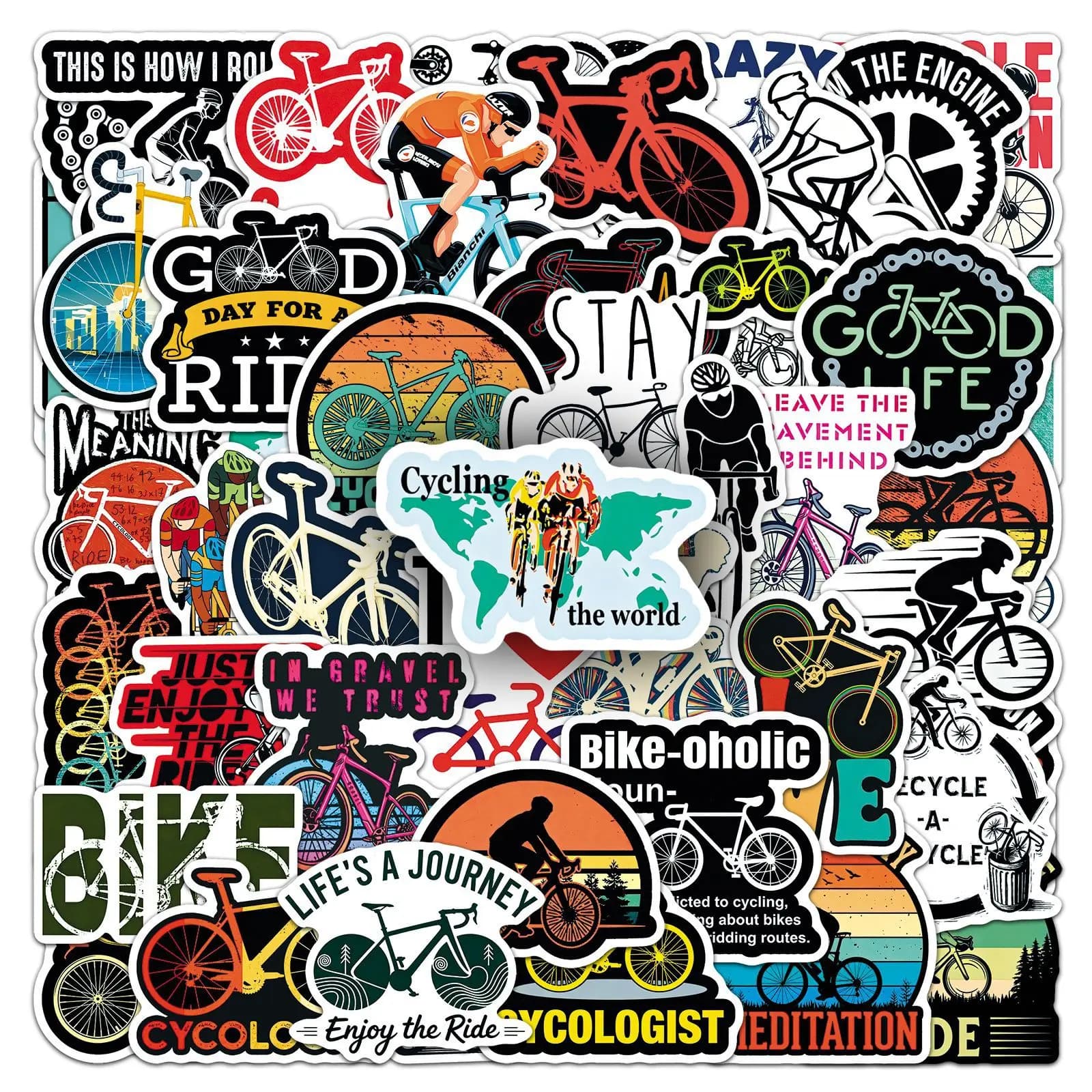 50PCS Cycling Sports Activitiy Graffiti Stickers English Slogan Cartoon Decal DIY Luggage Phone Guitar Scraphbook Kid Toys