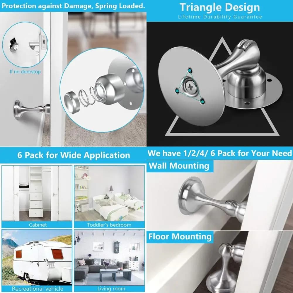 Fermaporta Magnetico - Acciaio Inossidabile, Nessuna Foratura Necessaria, Nastro Biadesivo per Facile Installazione, Blocca la Porta Sicuramente Aperta