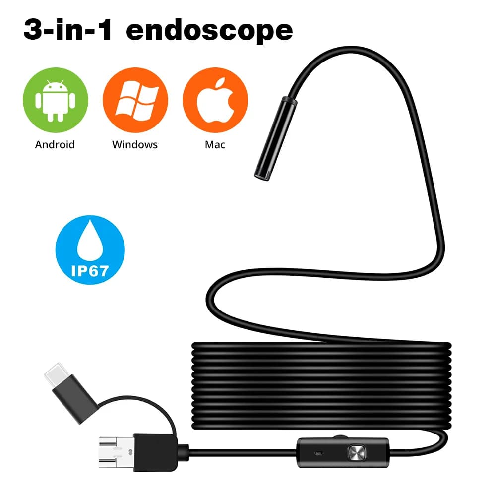 KERUI Endoscope USB 3 in 1 for Android phone OTG 7 mm periscope inspection for MacBook Snake Camera for waterproof pipeline