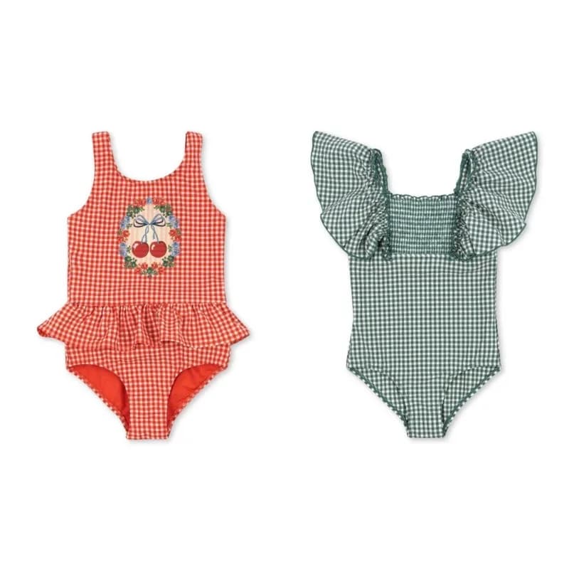 Cherry Grid Costume da bagno per protezione solare in due pezzi Costumi da bagno per bambini per ragazze Costumi da bagno per bambina Bikini Bebe Costumi da bagno per bambini