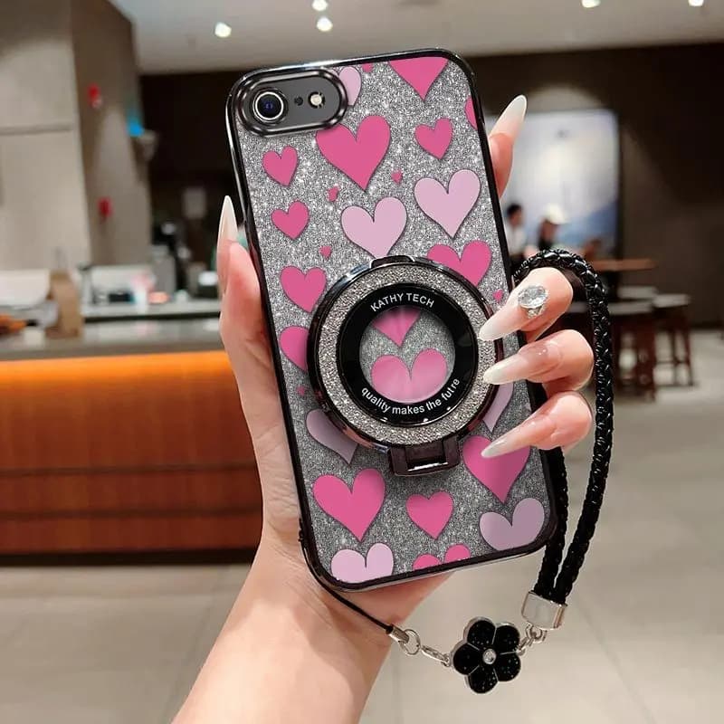 3pcs( Romantic Love Phone Case+Lanyard+Stand) Suitable for IPhone 7/7 Plus/8/8 Plus/SE2 Phone Case Cover