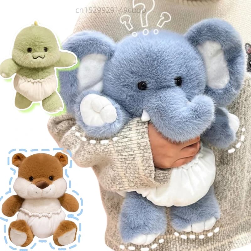 40cm Kawaii Cartoon Running Animal Plush Doll Pillow Baby In Diaper Dinosaur Elephant Otter Plush Toy Birthday Gift For Child