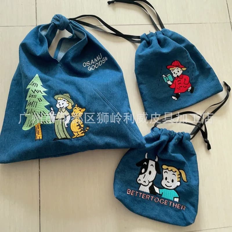 Hot OSAMU GOODS Series Fashion Embroidery Handbag Cartoon Character Cute Pattern Leisure Denim Handbag Women Birthday Gift