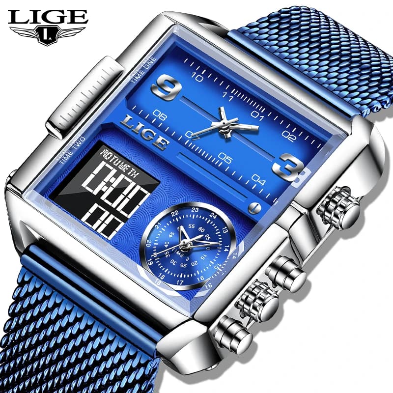 LIGE Men's Special Wrist Watch Fashionable Waterproof Chronograph Quartz Watch Men's Luminous Calendar Stainless Steel Strap Men's Watch