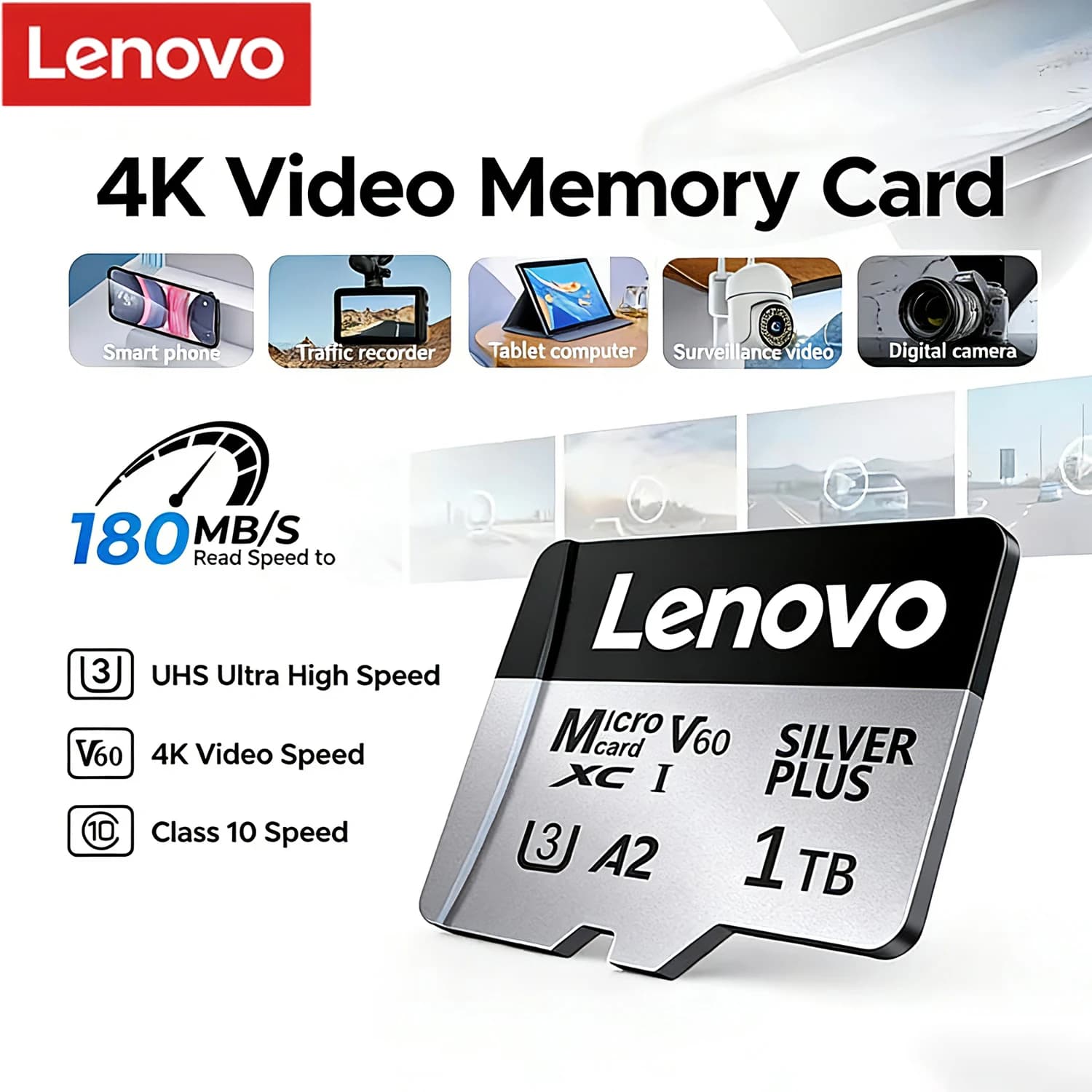 Scheda Micro SD Lenovo 1TB ad alta velocità, scheda di memoria 128GB 256GB 512GB 4K V60, schede flash 64GB TF per telefono, fotocamera, drone