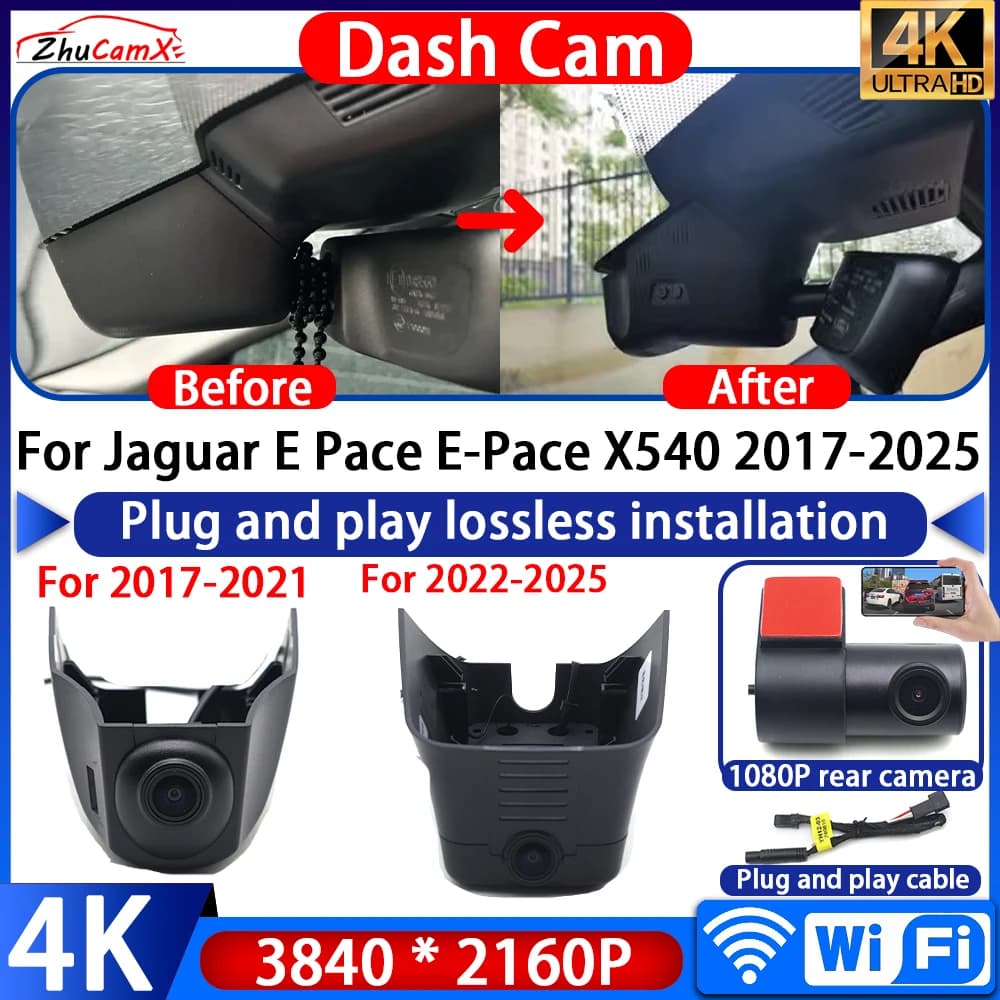 For Jaguar E Pace E-Pace X540 2017-2025 Dash Cam Camera 4K UHD Plug And Play Video Recorder 170° Wide Angle Night Wifi DVR