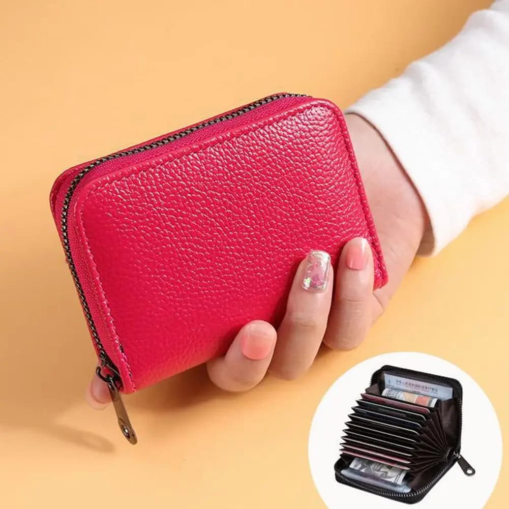 Portacarte di Credito in Pelle con Cerniera, Blocco RFID, Custodia Sicura per Carte e Documenti, Organizer