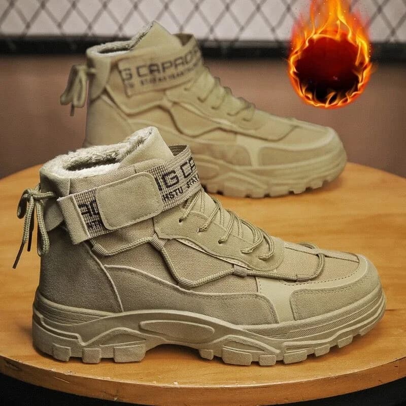 2026 New Men's Boots Winter Velvet Warm Cotton Boots Men Outdoor Hiking Shoes Platform Non-slip Men Desert Boots Botas Masculino