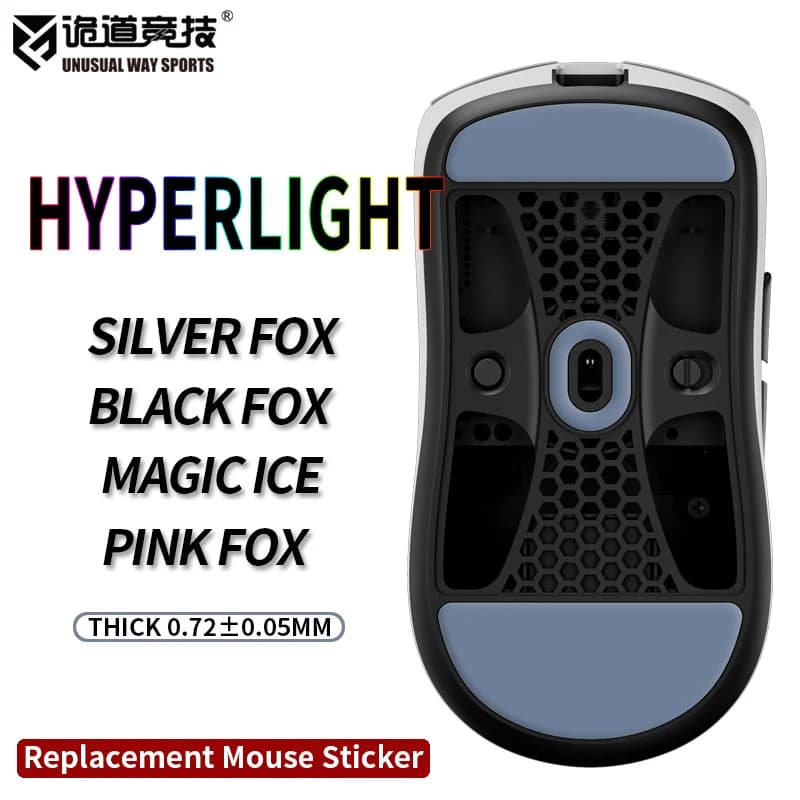 InsolitoWaySports Mouse Pattini Piedi X Hitscan Hyperlight Superficie ribaltabile PTFE Anti collasso Magic Ice Black Silver Fox