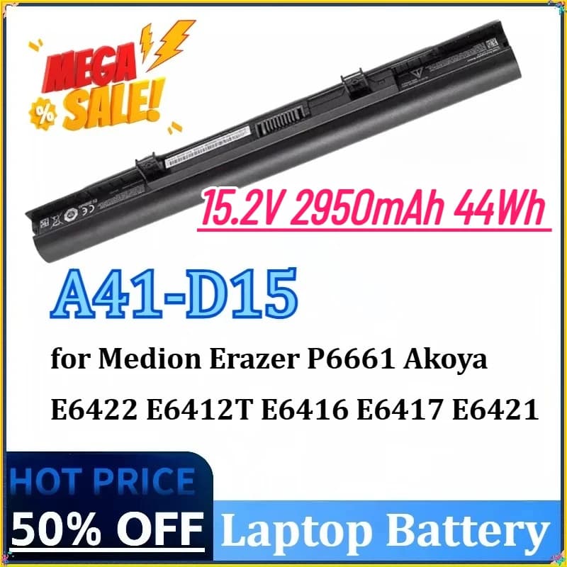 Batteria di Ricambio per Laptop 15.2V 2950mAh 44Wh A41-D15 A31-D15 A32-D15 per Medion Akoya E6416 P6659 E6424 P6657 ERAZER P6661