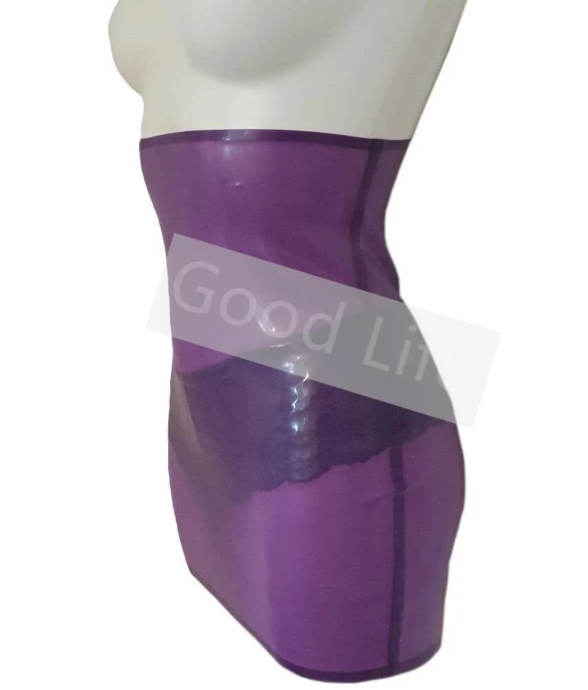 Latex lovers Lilac Latex Pencil Skirt High Waist Transparent Purple Lady's Skirt with Back Zip Woman Rubber Mini Dresses