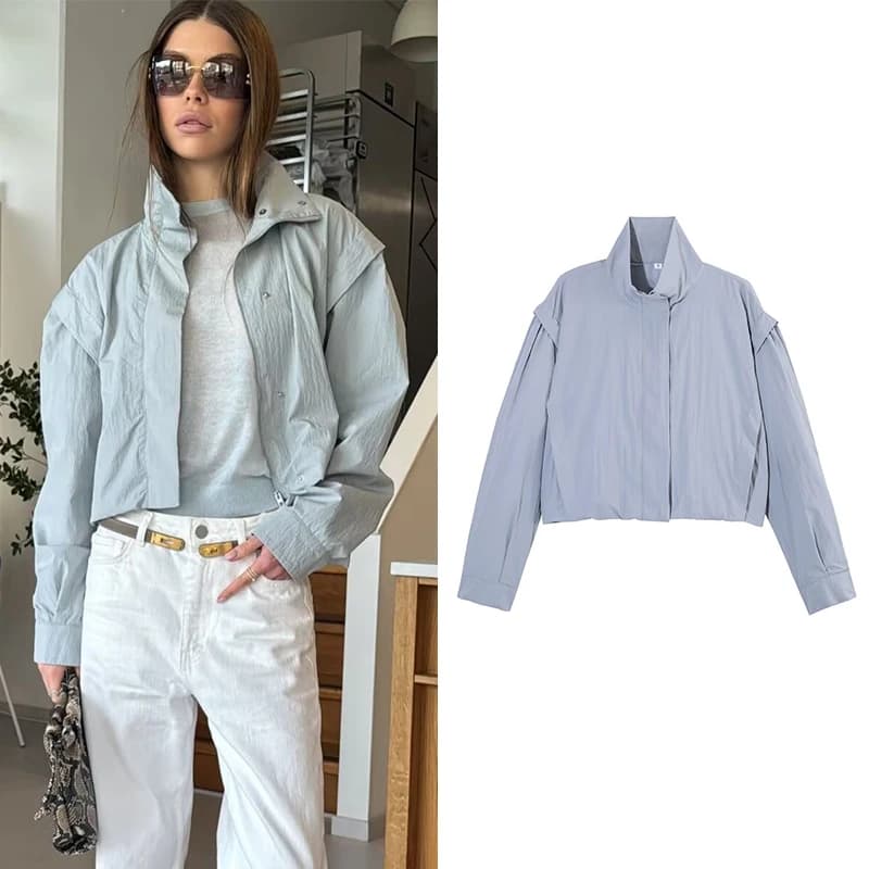 Giacche Corte da Donna Primavera 2026 NUOVE Giacche da Donna con Collo Alto a Maniche Lunghe Streetwear Capispalla Femminili Top Chic